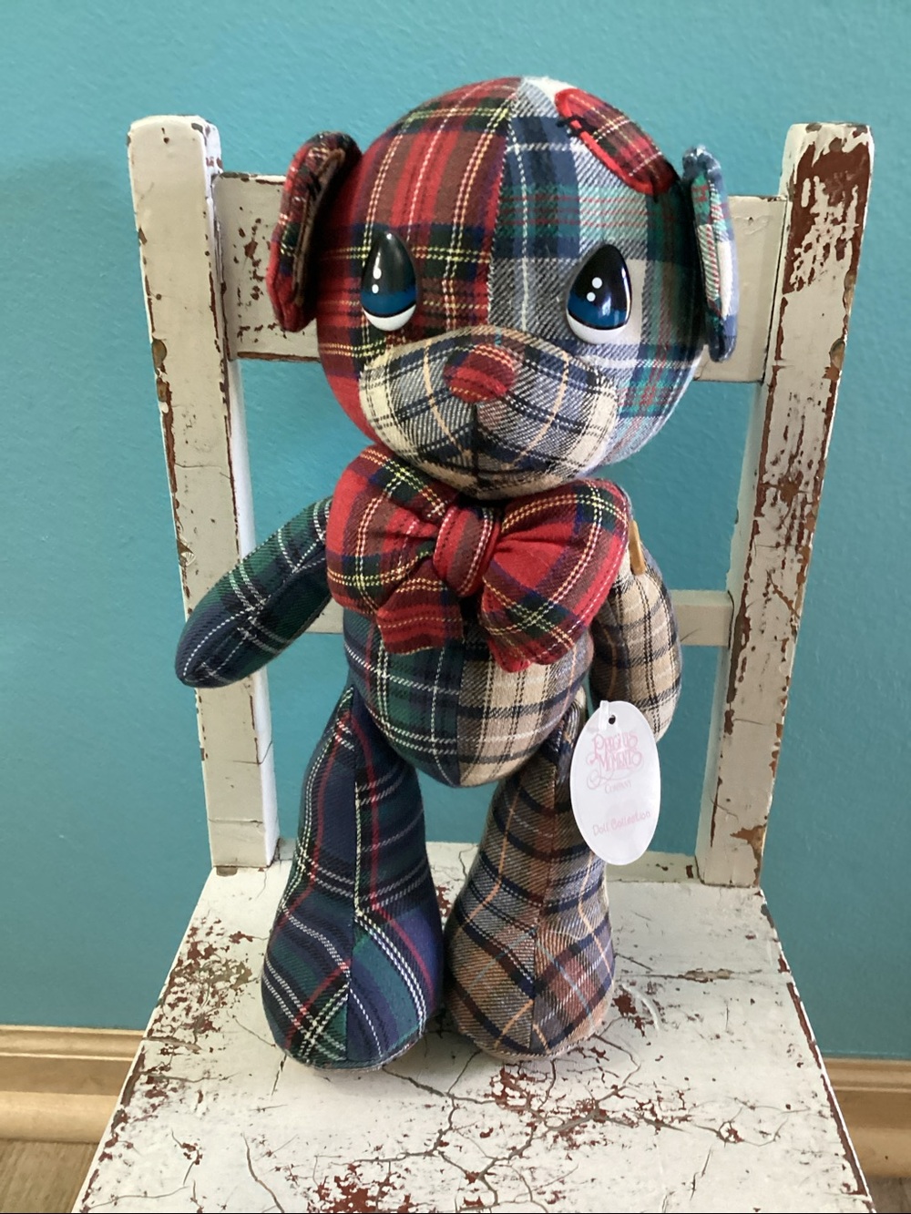 VTG Precious Moments Parker Plaid 12” Plush Jointed Bear Stuffed Animal Doll